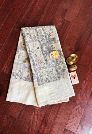 Tussar Silk - Ivory with Pichwai
